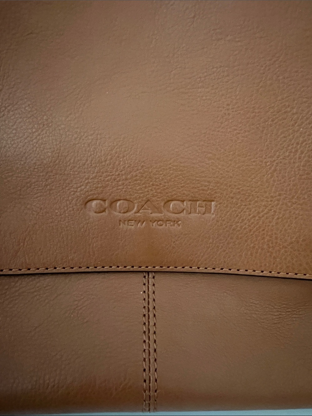 COACH Tan Brown Leather Messenger Bag with Striped Webbing Strap - Picture 2 of 9